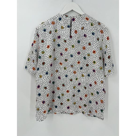 Marlis Vintage Blouse Womens 12 Large White Polka Dot Sheer Satin 80s Retro - Picture 11 of 16